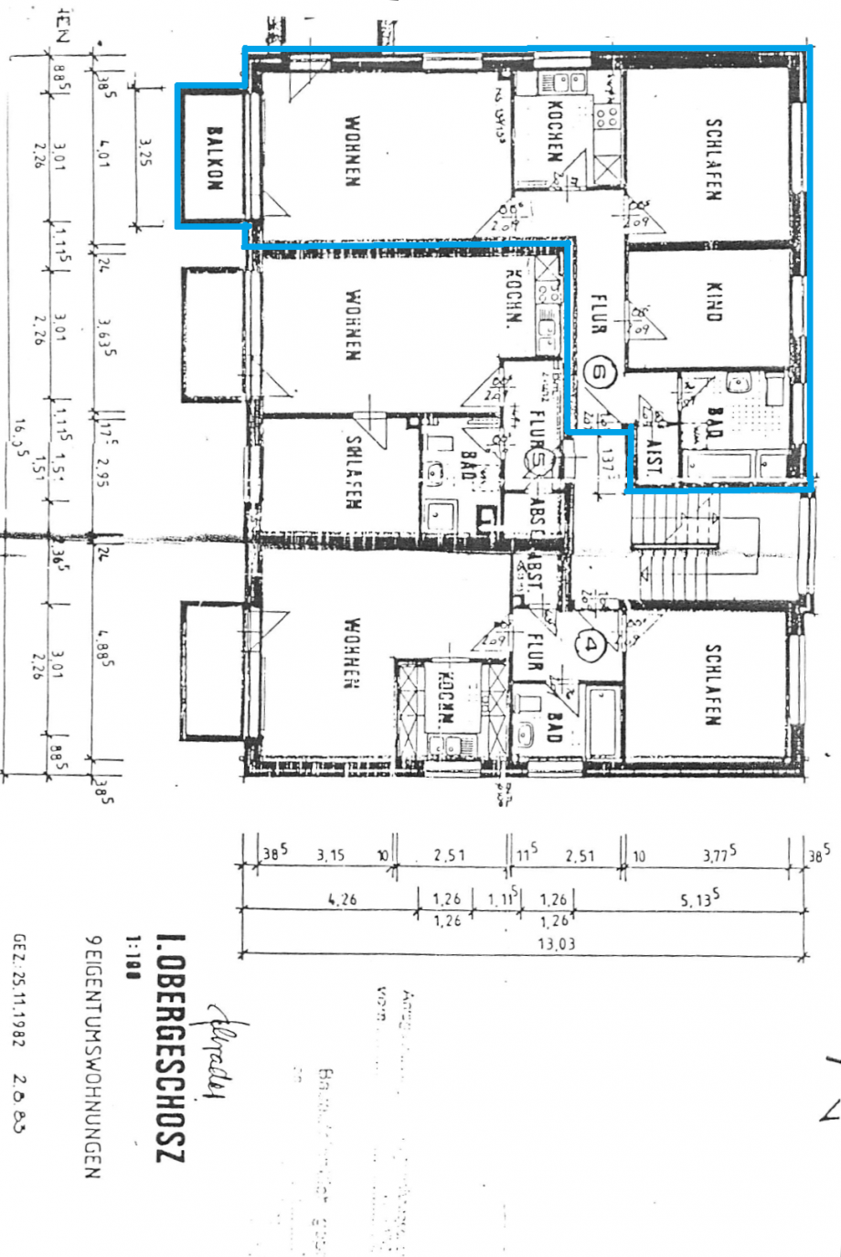 Grundriss der Wohnung (blau eingerahmt) Wohnung Malente
